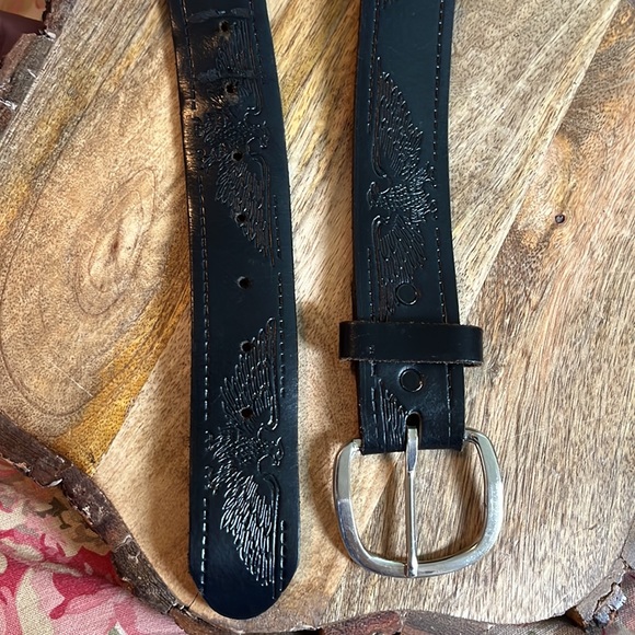 Vtg HARLEY DAVIDSON Size XL 42-44 Embossed Eagle Belt Black Thick Leather Silver - Picture 13 of 16